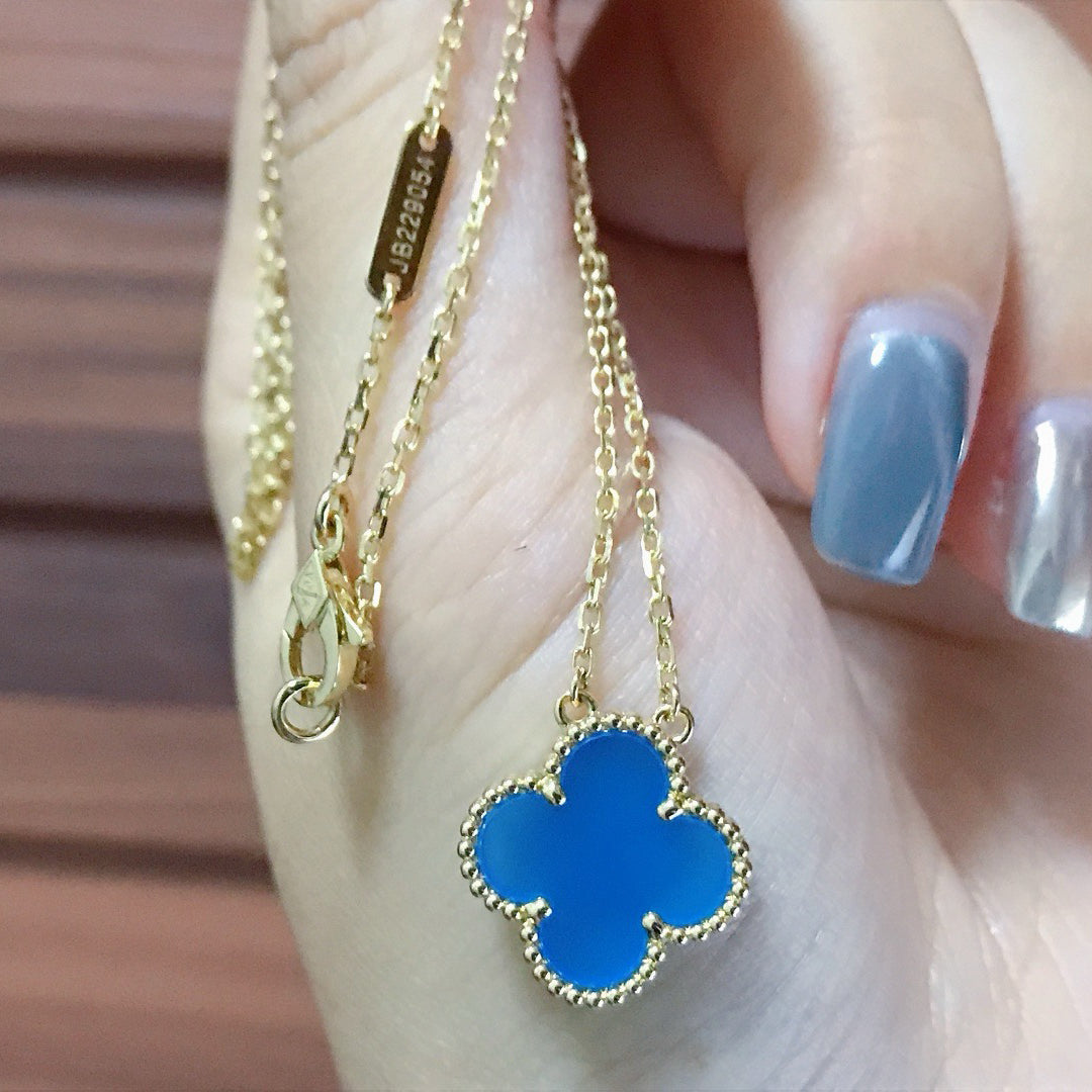 [Plus&Max]CLOVER 15MM BLUE AGATE NECKLACE