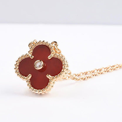 [Plus&Max]CLOVER 15MM DIAMOND CARNELIAN NECKLACE