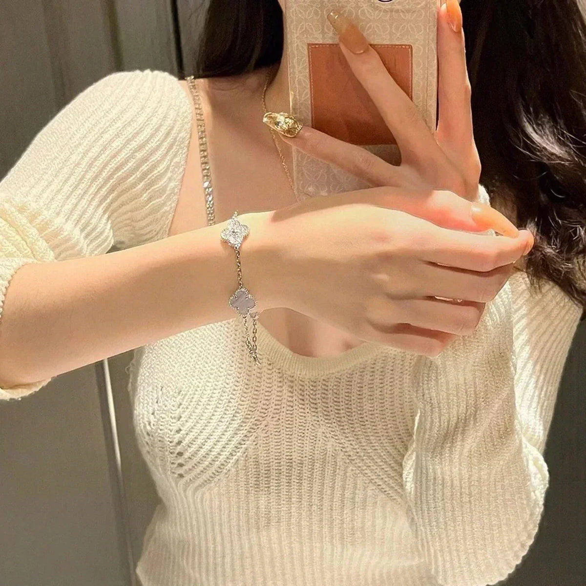 [Plus&Max]LUCKY CLOVER 5-MOTIF BRACELET - PURPLE CHALCEDONY COLLECTION