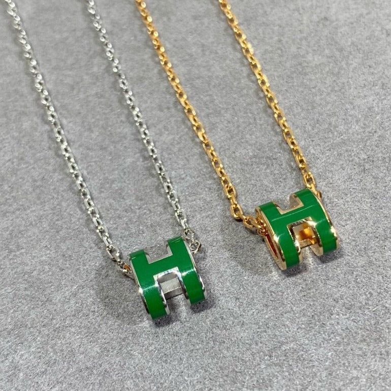 [Plus&Max]POP H GREEN NECKLACE SILVER AND GOLD