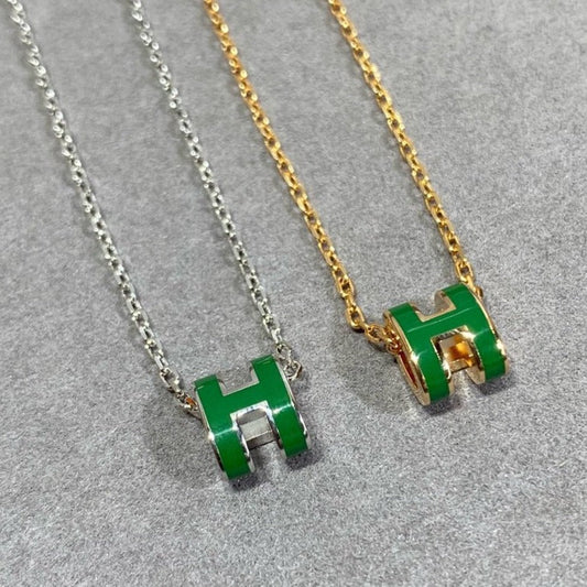 [Plus&Max]POP H GREEN NECKLACE SILVER AND GOLD