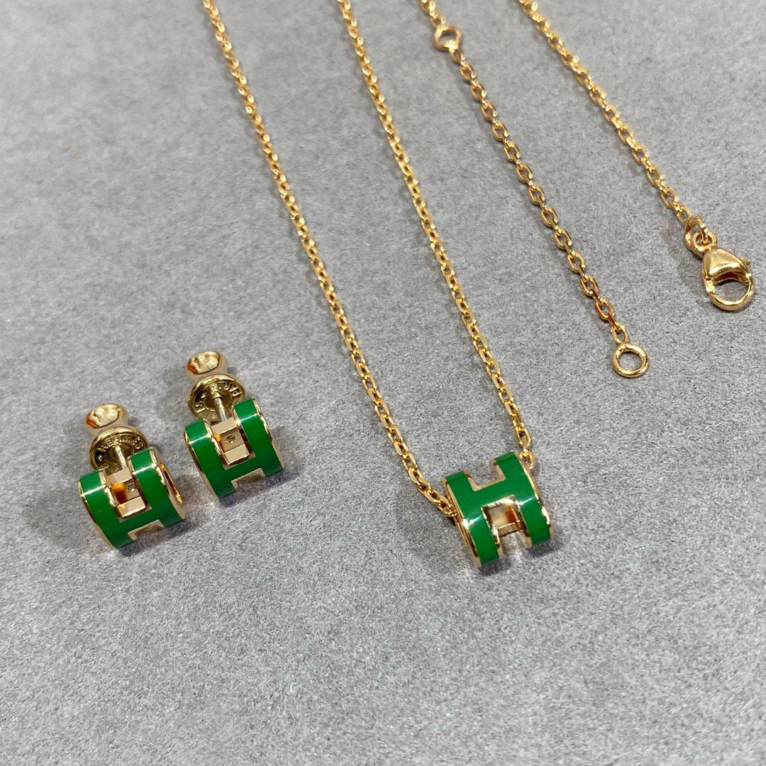 [Plus&Max]POP H GREEN NECKLACE SILVER AND GOLD