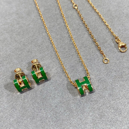 [Plus&Max]POP H GREEN NECKLACE SILVER AND GOLD
