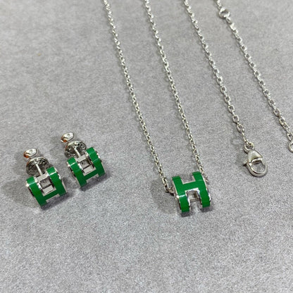 [Plus&Max]POP H GREEN NECKLACE SILVER AND GOLD