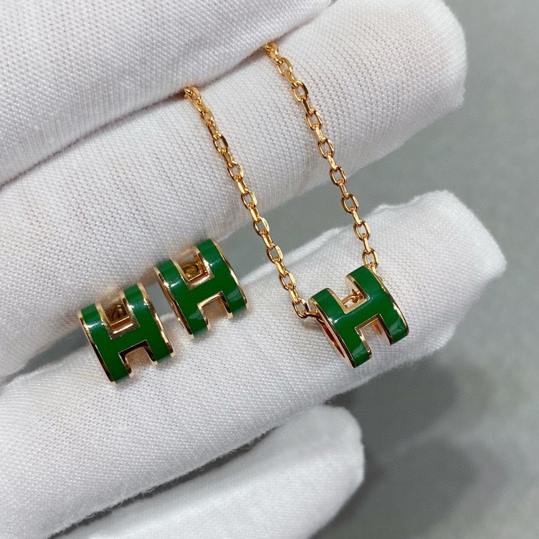 [Plus&Max]POP H GREEN NECKLACE SILVER AND GOLD
