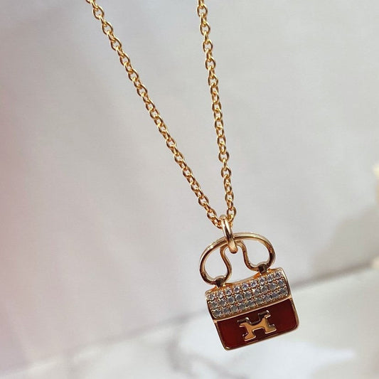 [Plus&Max]CONSTANCE RED PEDANT PINK GOLD NECKLACE