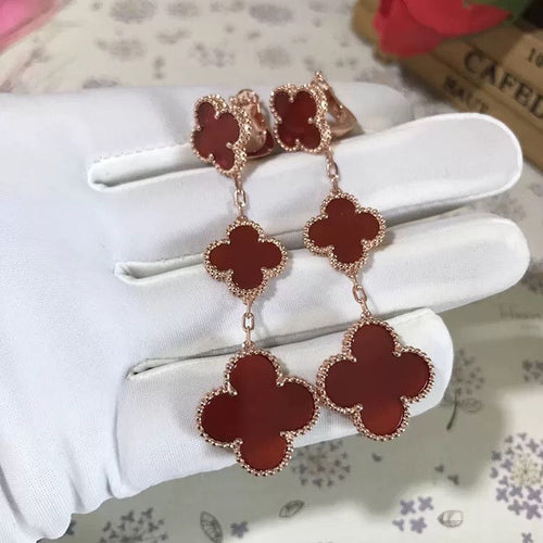 [Plus&Max]CLOVER 3 MOTIF CARNELIAN DROP EARRINGS