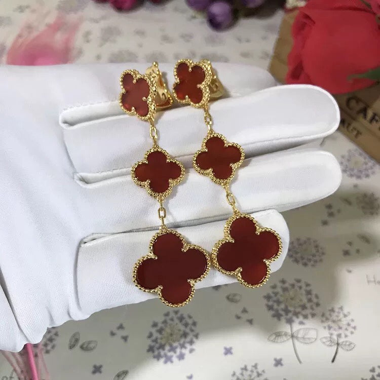 [Plus&Max]CLOVER 3 MOTIF CARNELIAN DROP EARRINGS