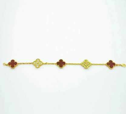 [Plus&Max]LUCKY CLOVER 5-MOTIF BRACELET - RED CARNELIAN COLLECTION