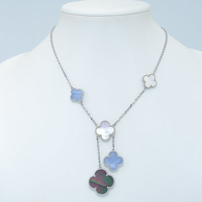 [Plus&Max]CLOVER MOP CHALCEDONY NECKLACE SILVER 6 MOTIF