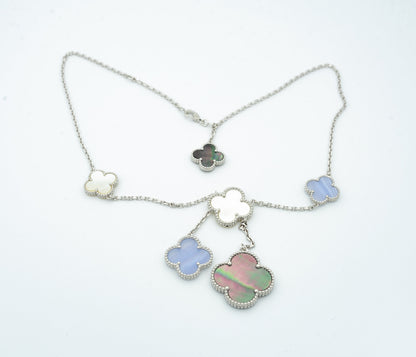 [Plus&Max]CLOVER MOP CHALCEDONY NECKLACE SILVER 6 MOTIF