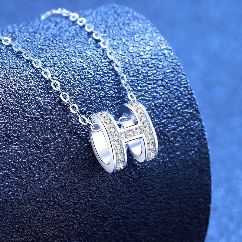 [Plus&Max]FULL-PAVE "H" MOISSANITE PENDANT NECKLACE