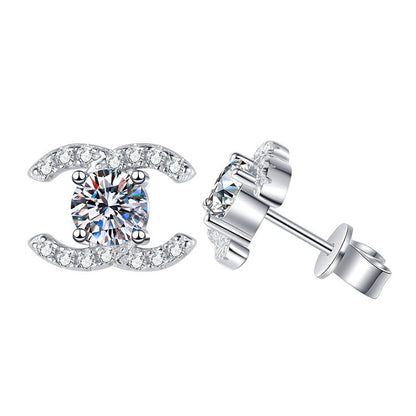 [Plus&Max]CHIC INTERLOCKING DOUBLE-C MOISSANITE STUD EARRINGS