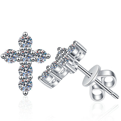 [Plus&Max]SPARKLING CROSS MOISSANITE STUD EARRINGS