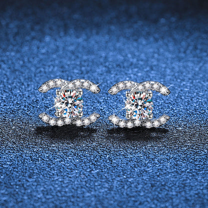 [Plus&Max]CHIC INTERLOCKING DOUBLE-C MOISSANITE STUD EARRINGS