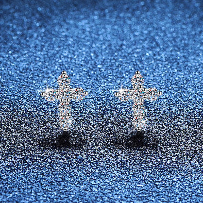 [Plus&Max]SPARKLING CROSS MOISSANITE STUD EARRINGS
