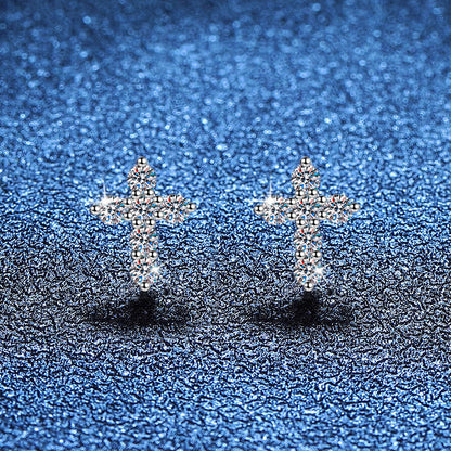 [Plus&Max]SPARKLING CROSS MOISSANITE STUD EARRINGS