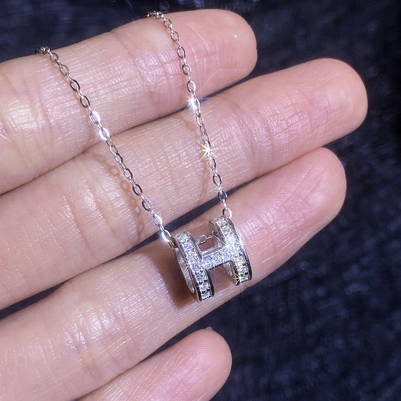 [Plus&Max]FULL-PAVE "H" MOISSANITE PENDANT NECKLACE