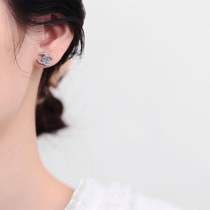 [Plus&Max]CHIC INTERLOCKING DOUBLE-C MOISSANITE STUD EARRINGS