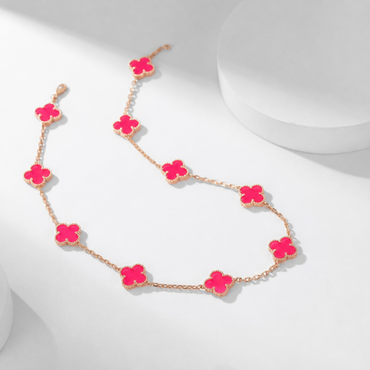 [Plus&Max]NEW CLOVER 10 MOTIFS PINK ENAMEL NECKLACE