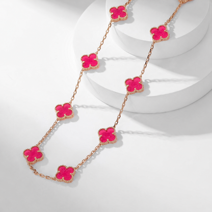 [Plus&Max]NEW CLOVER 10 MOTIFS PINK ENAMEL NECKLACE