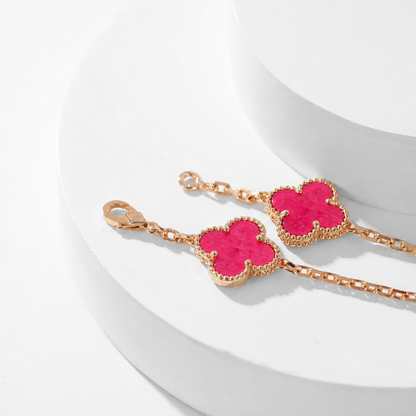 [Plus&Max]NEW CLOVER 10 MOTIFS PINK ENAMEL NECKLACE