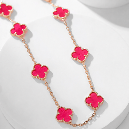 [Plus&Max]NEW CLOVER 10 MOTIFS PINK ENAMEL NECKLACE