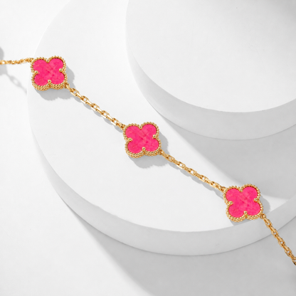 [Plus&Max]NEW CLOVER 10 MOTIFS PINK ENAMEL NECKLACE