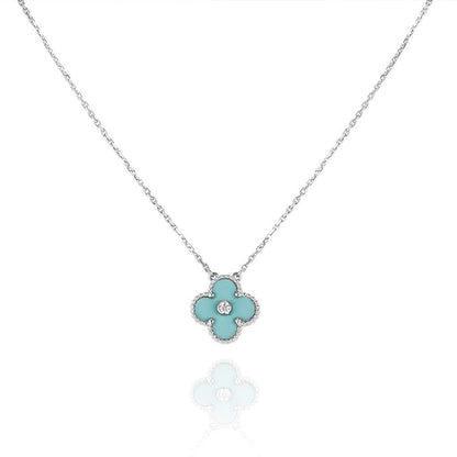[Plus&Max]CLOVER 1 DIAMOND LIGHT BLUE SILVER NECKLACE