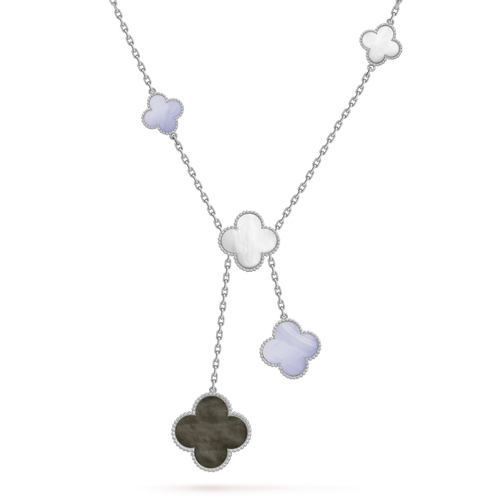 [Plus&Max]CLOVER MOP CHALCEDONY NECKLACE SILVER 6 MOTIF