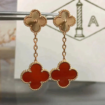 [Plus&Max]CLOVER 2 MOTIF  LASER CARNELIAN EARRINGS