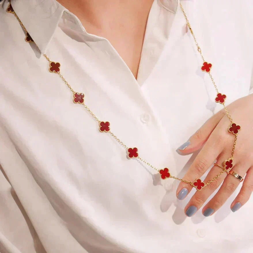 [Plus&Max]CLOVER 20 MOTIFS CARNELIAN NECKLACE