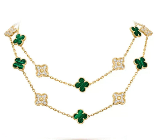 [Plus&Max]CLOVER 20 MOTIFS MALACHITE DIAMOND NECKLACE