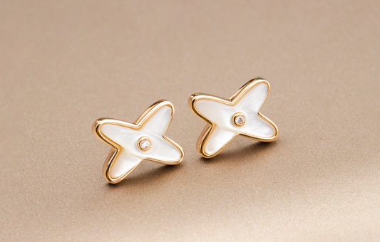 [Plus&Max]JEUX DE WHITE MOP ROSE GOLD DIAMOND EARRINGS