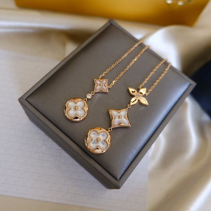 [Plus&Max]COLOR BLOSSOM LARIAT NECKLACE PINK GOLD WHITE MOTHER PEARL AND DIAMOND