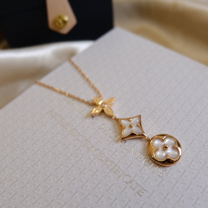 [Plus&Max]COLOR BLOSSOM LARIAT NECKLACE PINK GOLD WHITE MOTHER PEARL AND DIAMOND