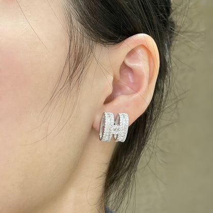 [Plus&Max]H STUD EARRINGS WITH SILVER DIAMONDS