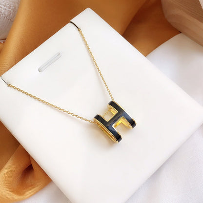 [Plus&Max]HM CLIC BLACK ENAMEL GOLD NECKLACE