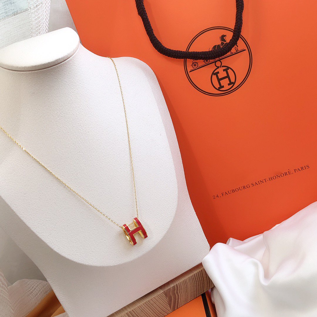 [Plus&Max]HM CLIC RED ENAMEL GOLD NECKLACE