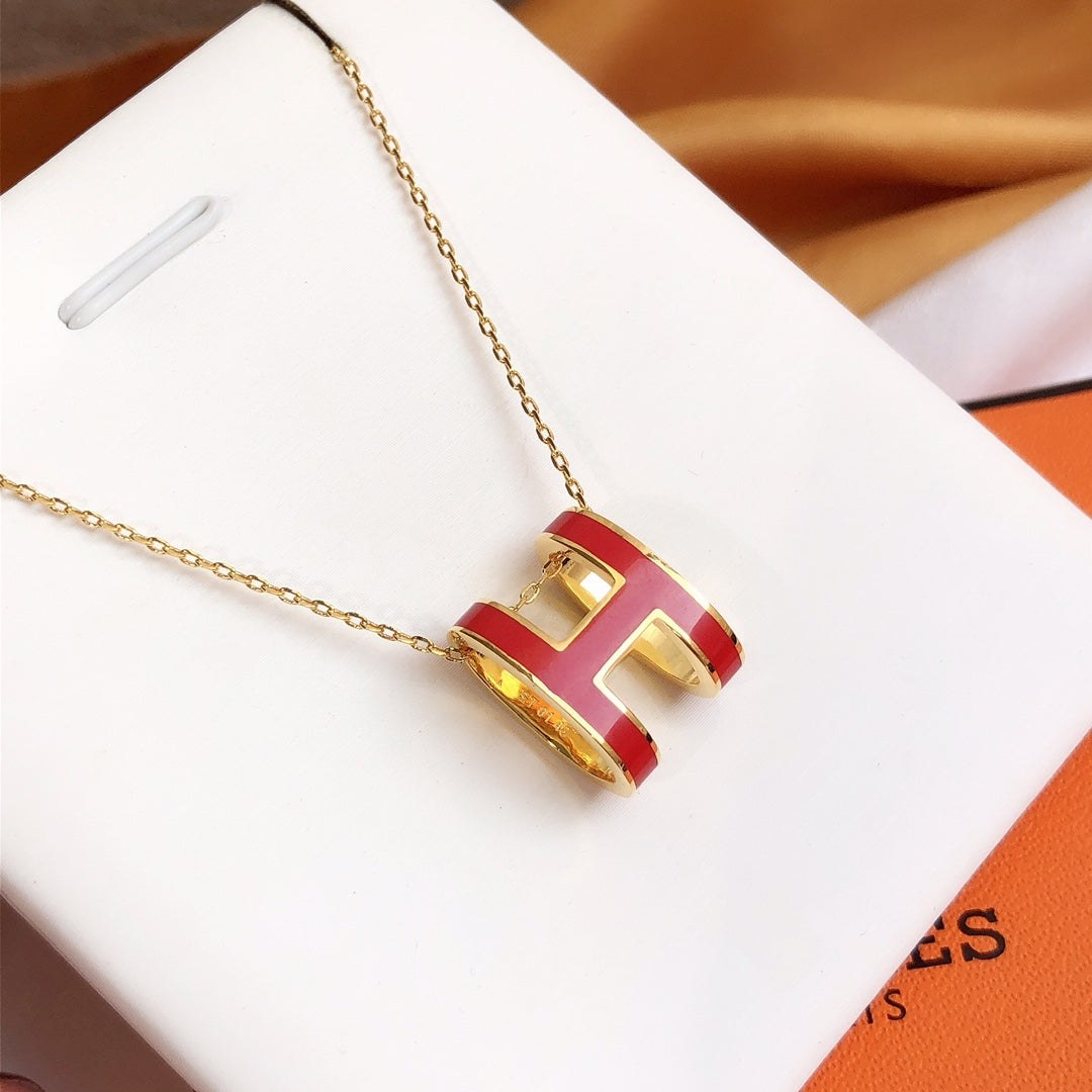 [Plus&Max]HM CLIC RED ENAMEL GOLD NECKLACE