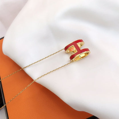 [Plus&Max]HM CLIC RED ENAMEL GOLD NECKLACE