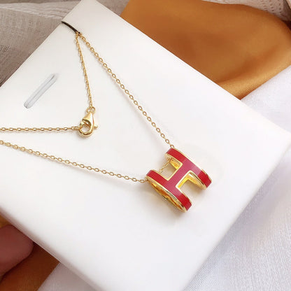 [Plus&Max]HM CLIC RED ENAMEL GOLD NECKLACE