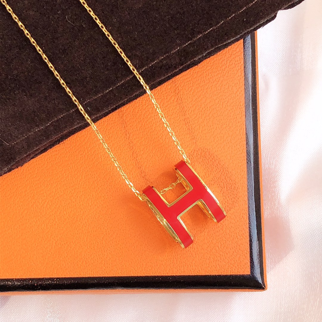 [Plus&Max]HM CLIC RED ENAMEL GOLD NECKLACE