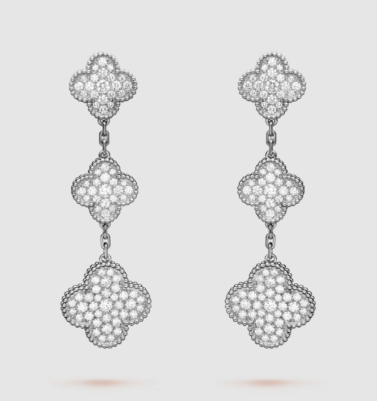 [Plus&Max]CLOVER 3 MOTIF DIAMOND SILVER DROP EARRINGS
