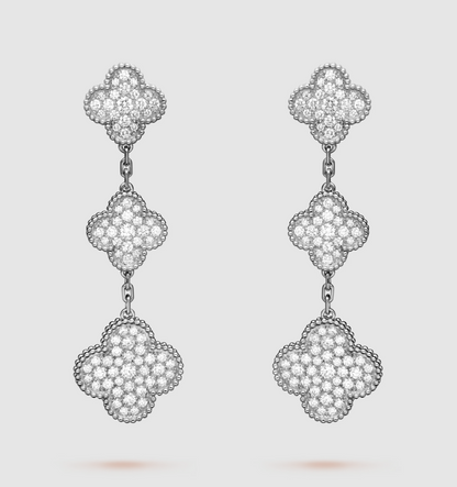 [Plus&Max]CLOVER 3 MOTIF DIAMOND SILVER DROP EARRINGS