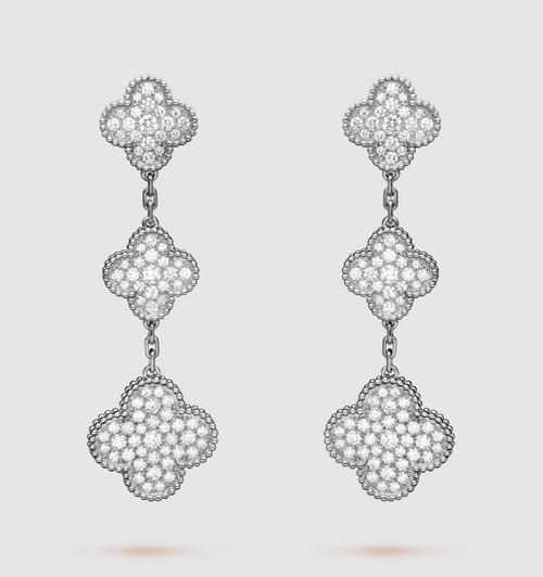 [Plus&Max]CLOVER 3 MOTIF DIAMOND SILVER DROP EARRINGS
