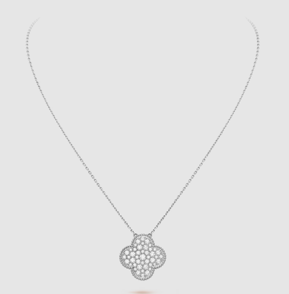 [Plus&Max]CLOVER 25MM LARGE PENDANT DIAMOND PAVED SILVER NECKLACE