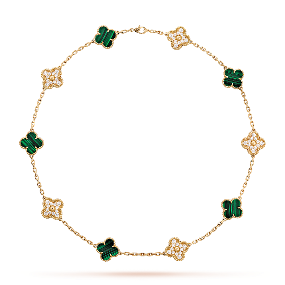 [Plus&Max]CLOVER 10 MOTIFS MALACHITE DIAMOND NECKLACE