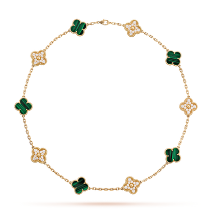 [Plus&Max]CLOVER 10 MOTIFS MALACHITE DIAMOND NECKLACE