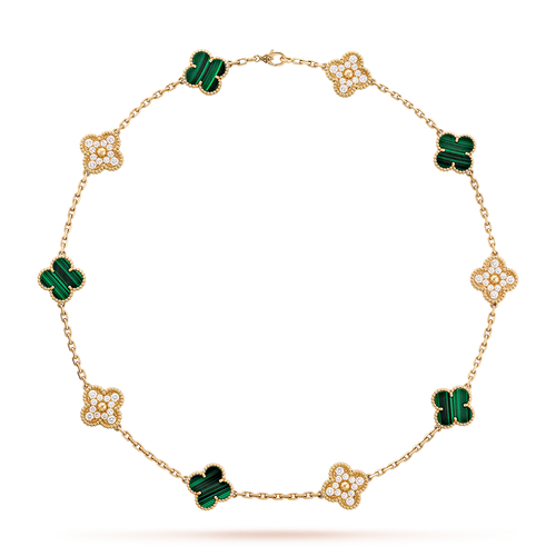 [Plus&Max]CLOVER 10 MOTIFS MALACHITE DIAMOND NECKLACE